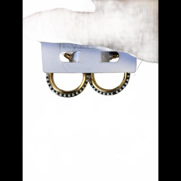 NWT SUGARFIX by BaubleBar Gold and Black Hoop Earrings - Picture 3 of 3